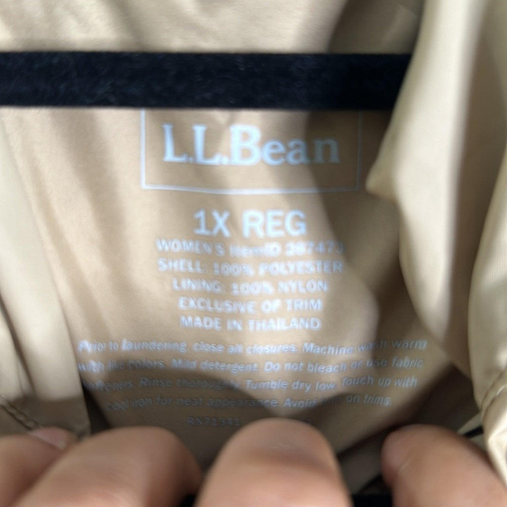 LL bean tan parka hooded rain jacket adjustable waist snap zip closure size 1x - Picture 5 of 13